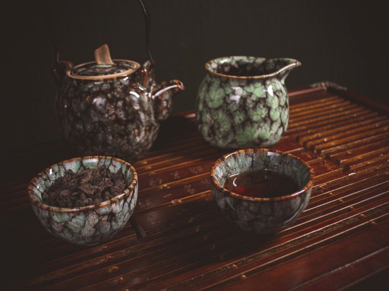Dark Tea Brick - green and brown ceramic teapot