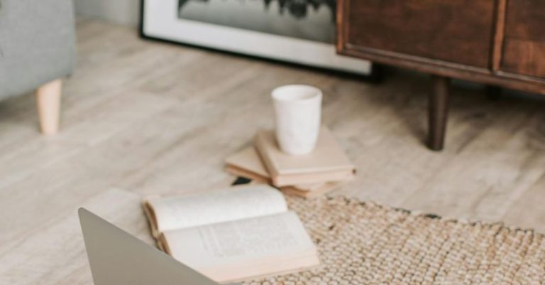 Chanoyu Tea Room - Laptop and books on floor carpet