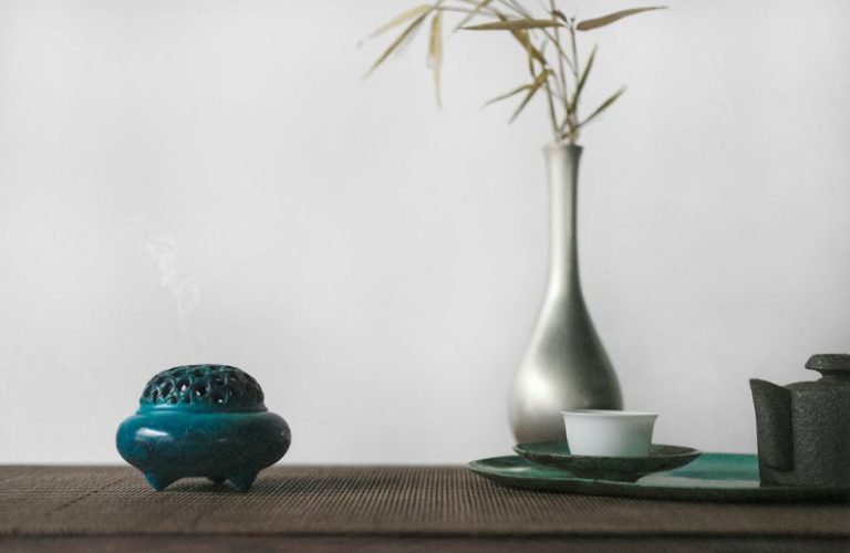 Korean Tea Ceremony - brown plant in vase on table